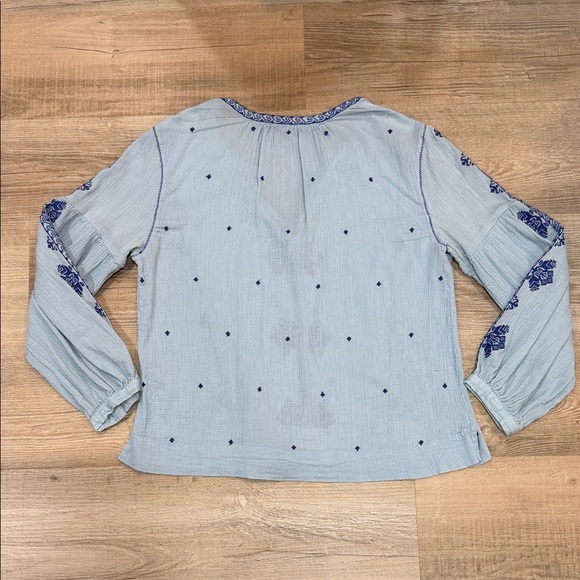 J.Crew Embroidered Blue Women's Boho Top, Size 2 - Picture 6 of 6